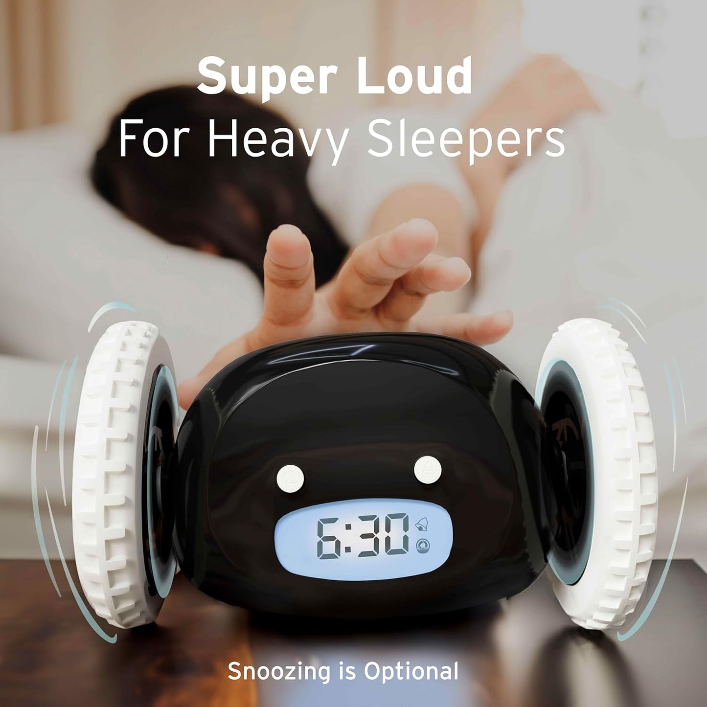 Clocky Alarm Clock on Wheels: Loud Moving Clock for Heavy Sleepers