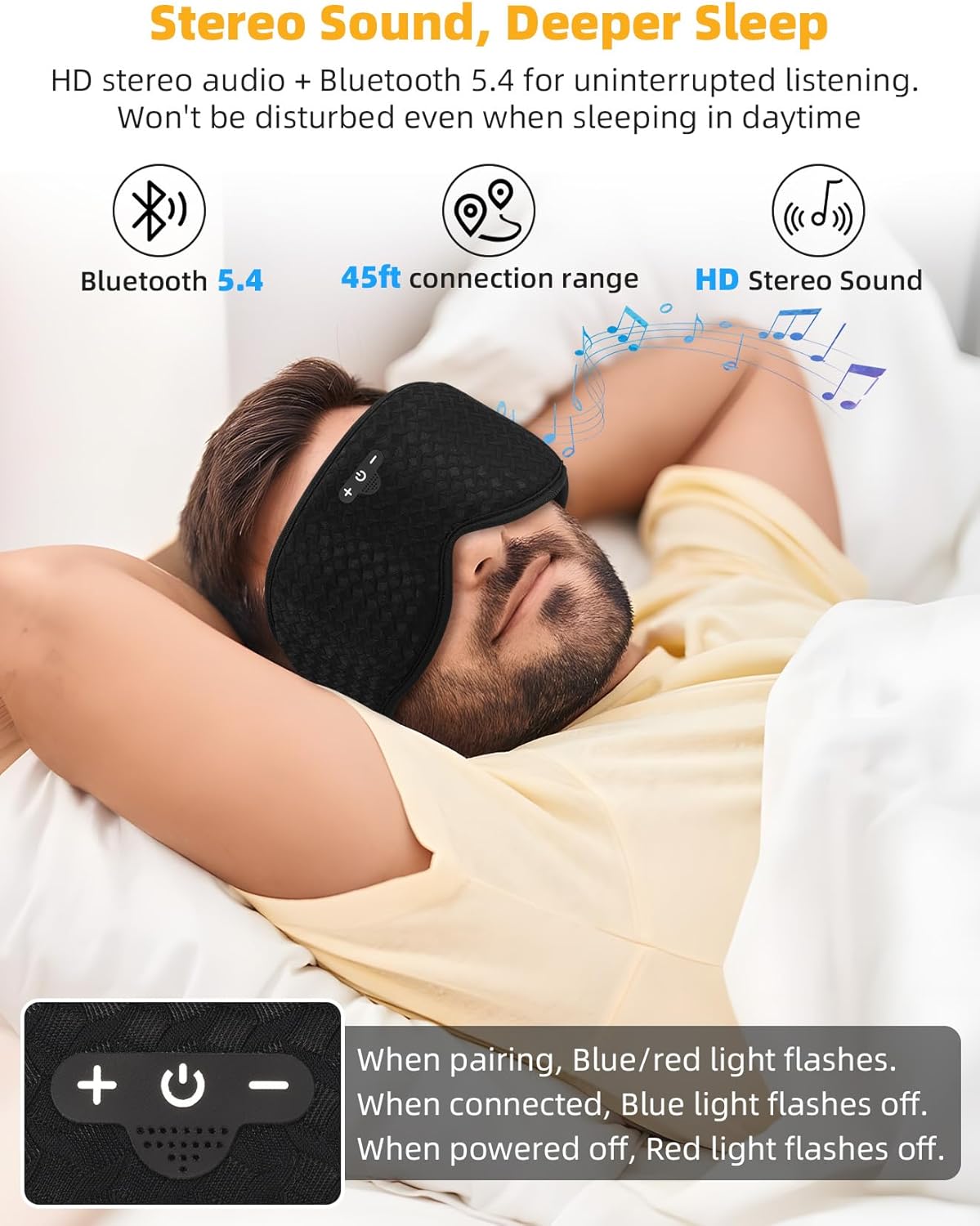 3D Contoured Sleep Mask with Bluetooth Headphones