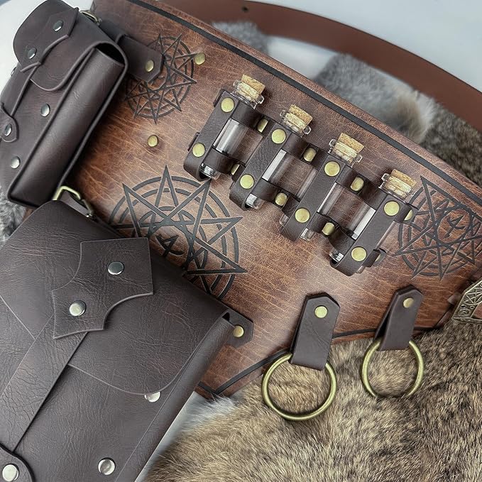 Medieval Alchemist Potion Belt – Fantasy Wizard Costume Accessory