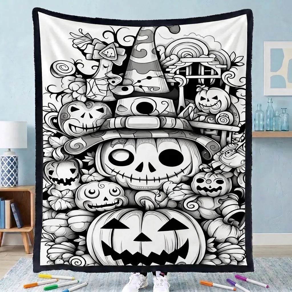 CLOUDCOZY™ Halloween Coloring Blanket – Cozy DIY Gift for Couples & Families