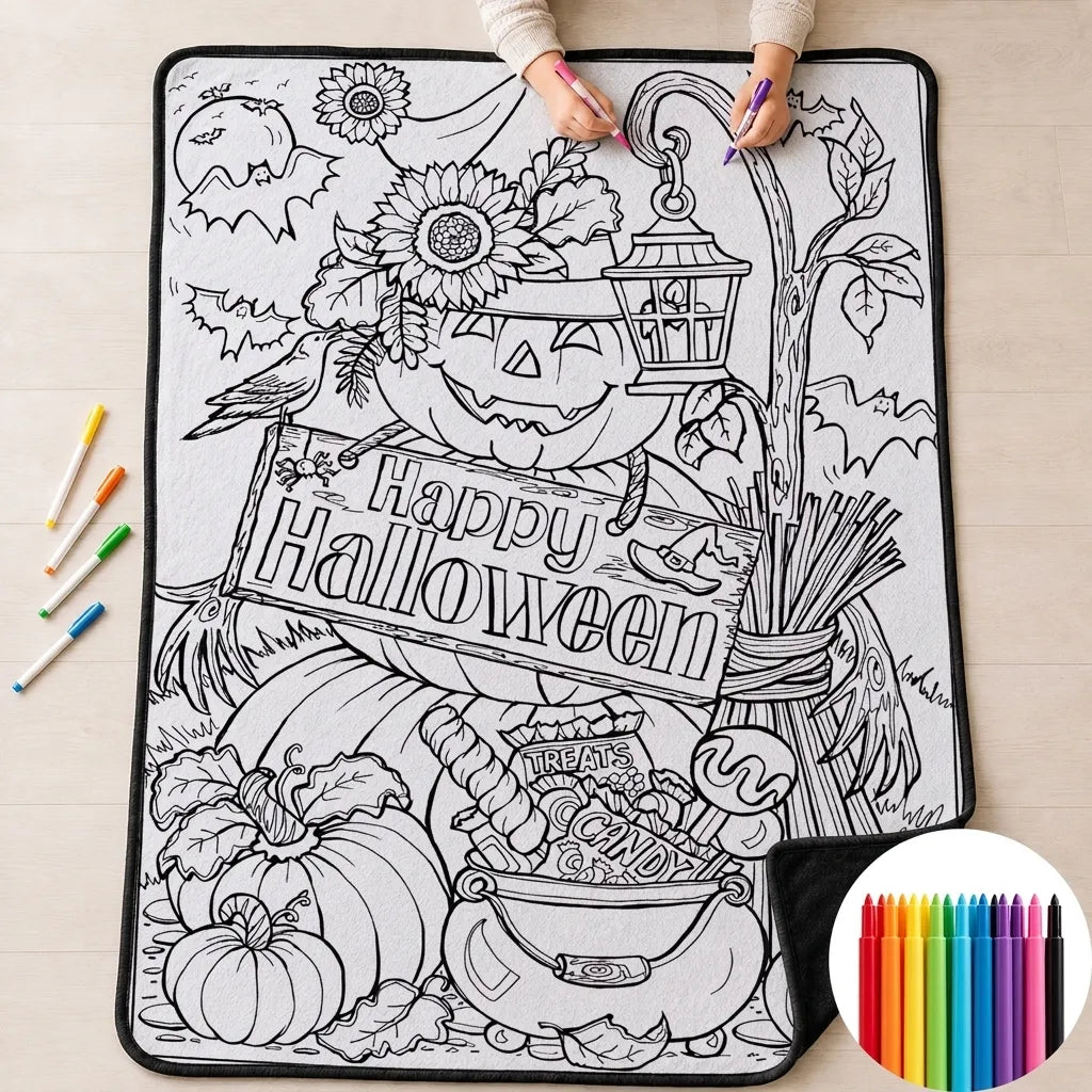 CLOUDCOZY™ Halloween Coloring Blanket – Cozy DIY Gift for Couples & Families