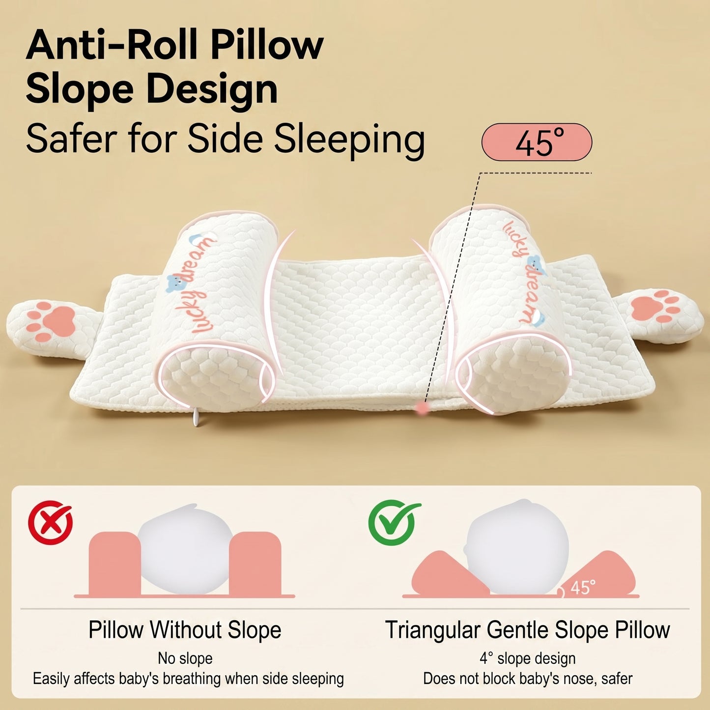 Anti-Flat Head Baby Shaping Pillow | Natural Millet Filling & Cooling Fabric